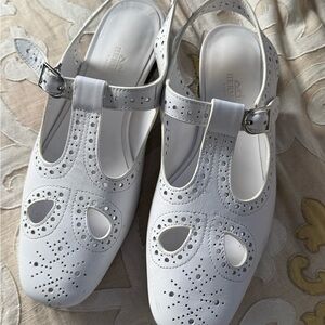 Hermes White Leather Mary Jane Flats size 37